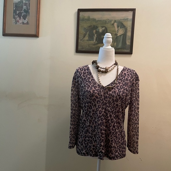 Leopard V-Neck Mesh Top - Picture 6 of 6